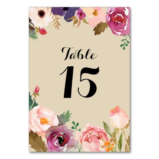 Numéro De Table Mariage Rustique Boho Watercolor (Dos)