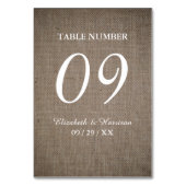 Numéro De Table Mariage Rustique Burlap (Dos)