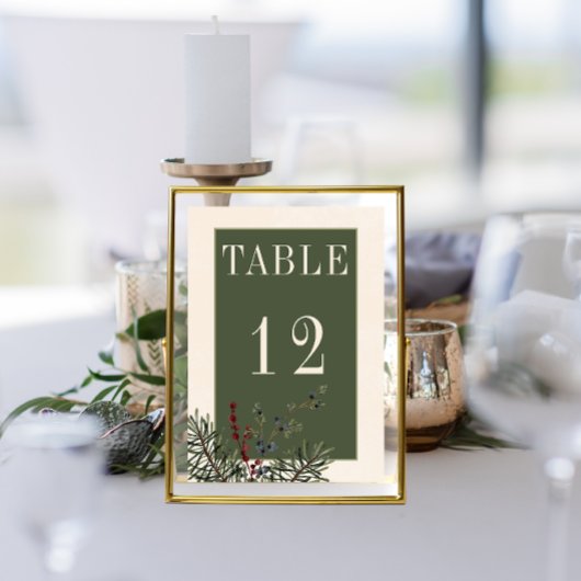 Numéro De Table Mariage Rustique de baies d'hiver et de crème de p