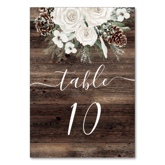 Numéro De Table Mariage rustique de pin d'hiver (Dos)