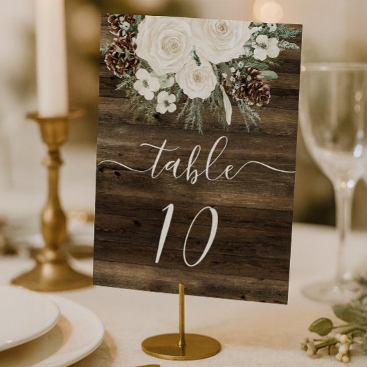 Numéro De Table Mariage rustique de pin d'hiver