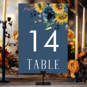 Numéro De Table Mariage Rustique Dusty Blue Sunflowers