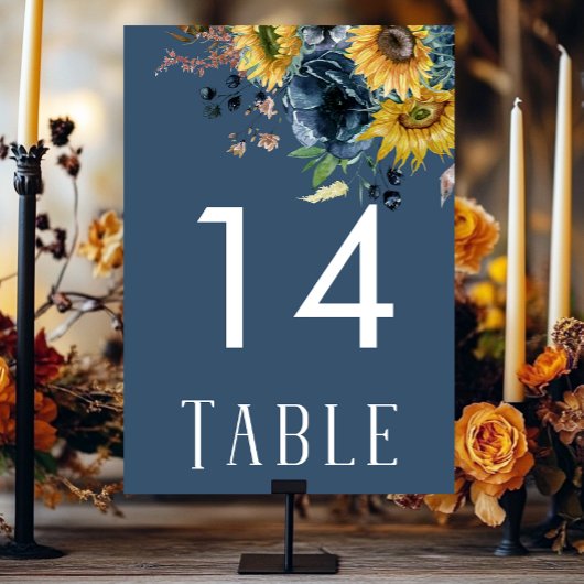 Numéro De Table Mariage Rustique Dusty Blue Sunflowers