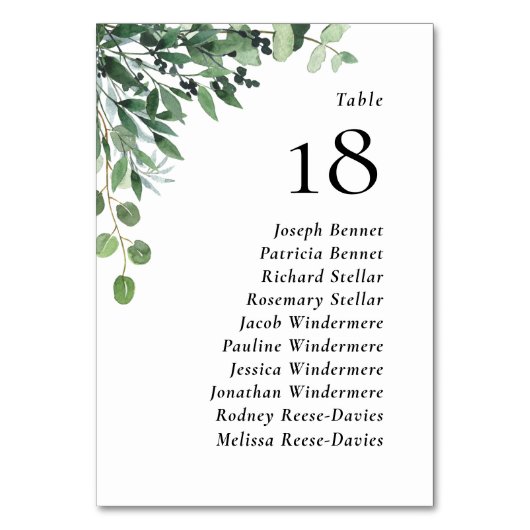 Numéro De Table Mariage Rustique Eucalyptus Guest Names (Dos)