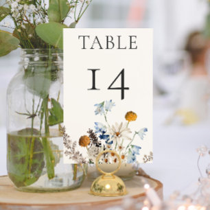 Numéro De Table Mariage Rustique Fleurs Sauvages et Marguerites Bl