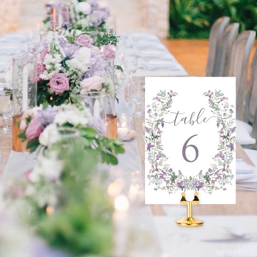 Numéro De Table Mariage rustique lavande violette fleurie