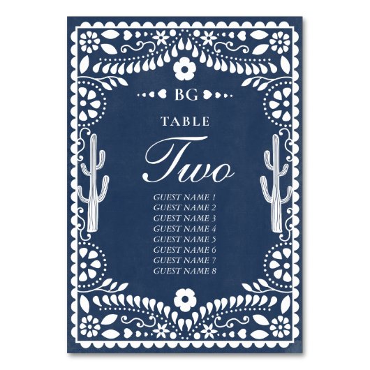 Numéro De Table Mariage rustique mexicain bleu Papier découpé (Par défaut)