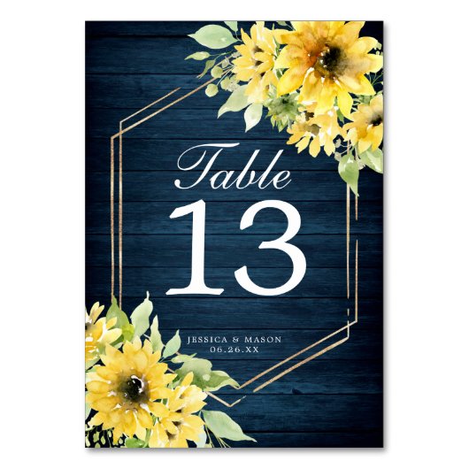 Numéro De Table Mariage Rustique Tournesol vert numéros de tableau (Dos)