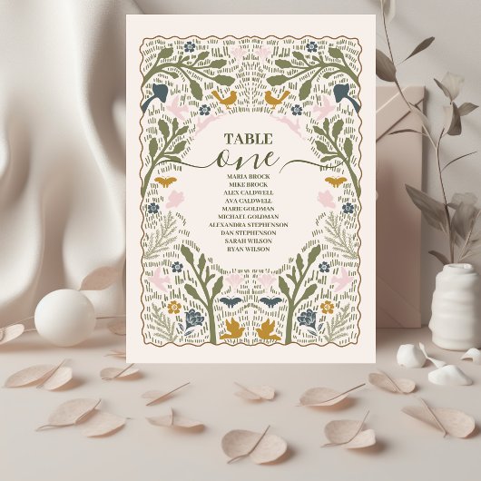 Numéro De Table Mariage Rustique Vert Fougère de la Forêt