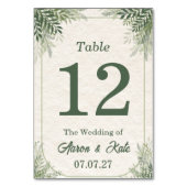 Numéro De Table Mariage simple aux feuilles vert beige (Dos)