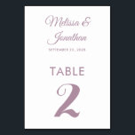 Numéro De Table Mariage simple blanc blanc poussiéreux et élégant<br><div class="desc">Carte de numéro de table minimaliste simple et élégante, avec un élégant script violet poussiéreux sur un arrière - plan blanc clair classique. Facilement personnalisable avec les noms de la mariée et du marié, la date du mariage et le numéro de table. Pour plus de personnalisation ou des commandes personnalisées,...</div>