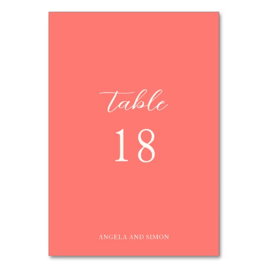 Numéro De Table Mariage Simple Corail Vibrant Moderne (Par défaut)