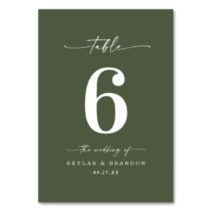 Numéro De Table Mariage simple couleur solide Monstera vert foncé
