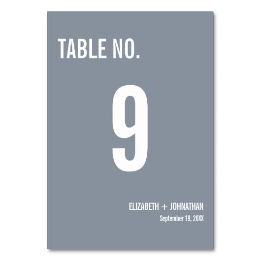 Numéro De Table Mariage simple Dusty Blue Typography (Dos)