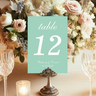 Numéro De Table Mariage Simple Écriture Blanche Calligraphie Vert