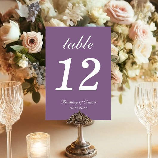 Numéro De Table Mariage simple élégant calligraphie violet poussié