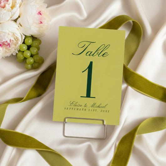 Numéro De Table Mariage Simple Élégant Chartreuse