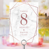 Numéro De Table Mariage Simple Géométrique Rose Doré Marbre