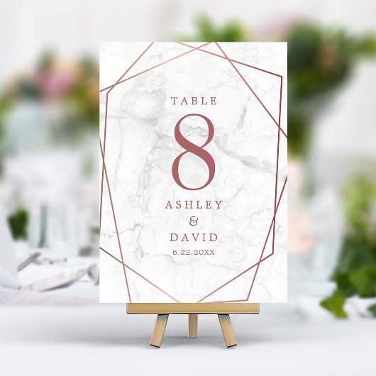 Numéro De Table Mariage Simple Géométrique Rose Gold Marbré