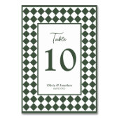 Numéro De Table Mariage simple moderne vert foncé à carreaux (Dos)