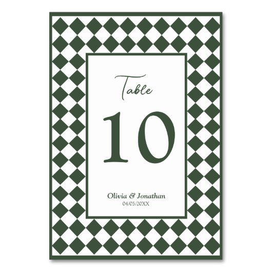 Numéro De Table Mariage simple moderne vert foncé à carreaux (Par défaut)