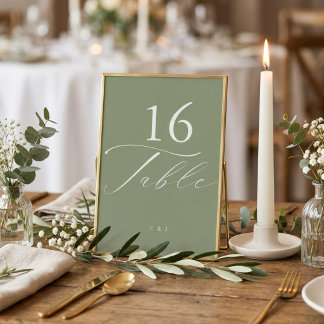 Numéro De Table Mariage Simple Moderne Vert Sauge et Blanc