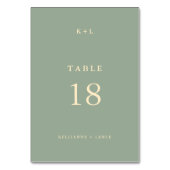 Numéro De Table Mariage Simple Vert Sauge Moderne (Dos)