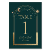 Numéro De Table Mariage Soleil Lune Étoiles Or Vert Céleste (Dos)
