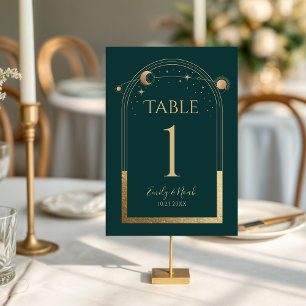 Numéro De Table Mariage Soleil Lune Étoiles Or Vert Céleste
