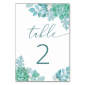 Numéro De Table Mariage Succulent turquoise | Bleu vert botanique (Dos)
