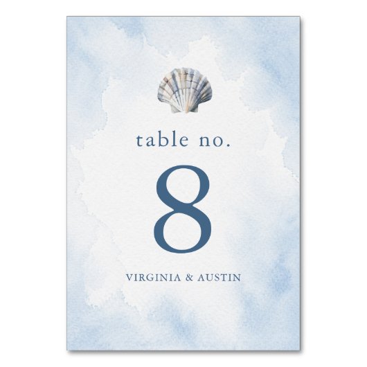 Numéro De Table Mariage sur la plage Coquillage bleu (Dos)