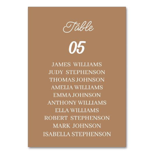 Numéro De Table Mariage sur mesure Brown (Par défaut)