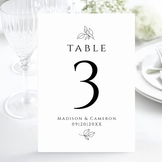 Numéro De Table Mariage sur mesure feuilles noires et blanches élé