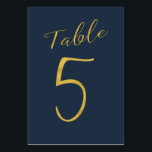 Numéro De Table Mariage table numéro or parties scintillant marine<br><div class="desc">Faux or feuille de calligraphie formelle script mariage carte de table de réception de mariage. La couleur bleu marine de l'arrière - plan est modifiable. Vous pouvez le modifier après avoir appuyé sur le bouton PERSONNALISER. Vous pouvez trouver toute la gamme de numéros (1 - 50) ici : http://bit.ly/2sLMaFh Si...</div>