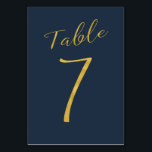 Numéro De Table Mariage table numéro or parties scintillant marine<br><div class="desc">Faux or feuille de calligraphie formelle script mariage carte de table de réception de mariage. La couleur bleu marine de l'arrière - plan est modifiable. Vous pouvez le modifier après avoir appuyé sur le bouton PERSONNALISER. Vous pouvez trouver toute la gamme de numéros (1 - 50) ici : http://bit.ly/2sLMaFh Si...</div>