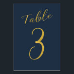 Numéro De Table Mariage table numéro or parties scintillant marine<br><div class="desc">Faux or feuille de calligraphie formelle script mariage carte de table de réception de mariage. La couleur bleu marine de l'arrière - plan est modifiable. Vous pouvez le modifier après avoir appuyé sur le bouton PERSONNALISER. Vous pouvez trouver toute la gamme de numéros (1 - 50) ici : http://bit.ly/2sLMaFh Si...</div>
