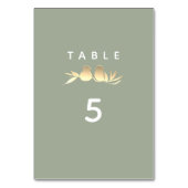 Numéro De Table Mariage Tourterelles Or Vert Sage (Dos)