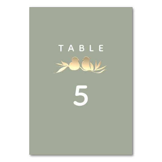Numéro De Table Mariage Tourterelles Or Vert Sage (Par défaut)
