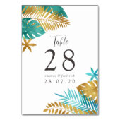 Numéro De Table Mariage turquoise et Gold Tropical (Dos)