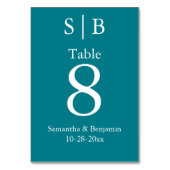 Numéro De Table Mariage Turquoise Monogramme classique (Dos)