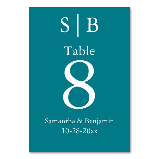 Numéro De Table Mariage Turquoise Monogramme classique (Par défaut)