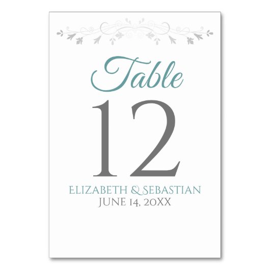 Numéro De Table Mariage turquoise ou Turquoise & Gris Simple et él (Par défaut)