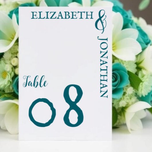 Numéro De Table Mariage Typographie Moderne Sarcelle Foncé