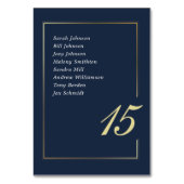 Numéro De Table Mariage Typographie Script Minimal Bordure Or Navy (Par défaut)