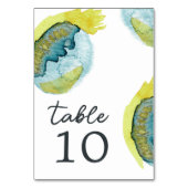 Numéro De Table Mariage Unique Abstrait Aquarelle Bleu Jaune (Dos)