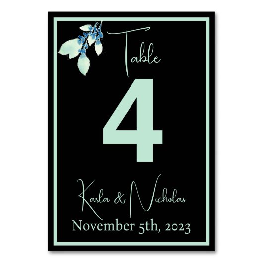 Numéro De Table Mariage vert à la menthe noire et pâle (Par défaut)