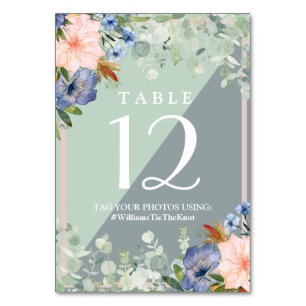 Numéro De Table Mariage vert de pêche bleu foncé