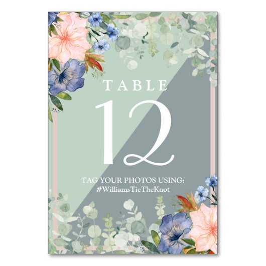 Numéro De Table Mariage vert de pêche bleu foncé (Dos)