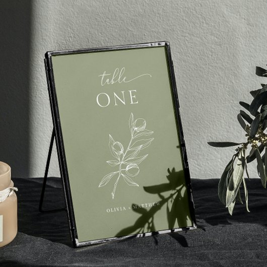 Numéro De Table Mariage vert d'olive poussiéreux | Elégant jardin