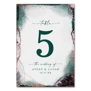 Numéro De Table Mariage vert émeraude Abstrait moderne